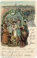 Gruß von der <!--LINK'" 0:194-->, historische Ansichtskarte mit Harfenspielerin, um 1905