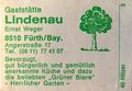 Zündholzschachtel-Etikett der ehemaligen Gaststätte "<a class="mw-selflink selflink">Lindenau</a>". Wirtsleute Ernst und Marie Weger von 1967 - 1985.