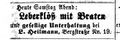 Heilmann-Anzeige "Leberklöß mit Braten", 25.3.1871