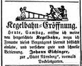 Anzeige Kegelbahn im Dockelesgarten, Fürther Tagblatt 31.3.1855