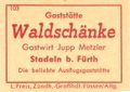 Zündholzschachtel-Etikett der Gaststätte Waldschänke, um 1965