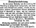 Zeitungsannonce des Metalldrückers G. Wunder in der damaligen Lilienstraße 224, August 1851