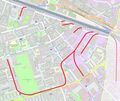 OpenStreetMap-Karte mit markierten Industriegleisanschlüssen in der Südstadt