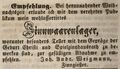 Zeitungsannonce des Zinngießers , November 1844