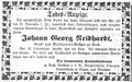 Todes-Anzeige für den Vacher Guts- und Bierbrauerei-Besitzer Johann Georg Neidhardt, November 1855