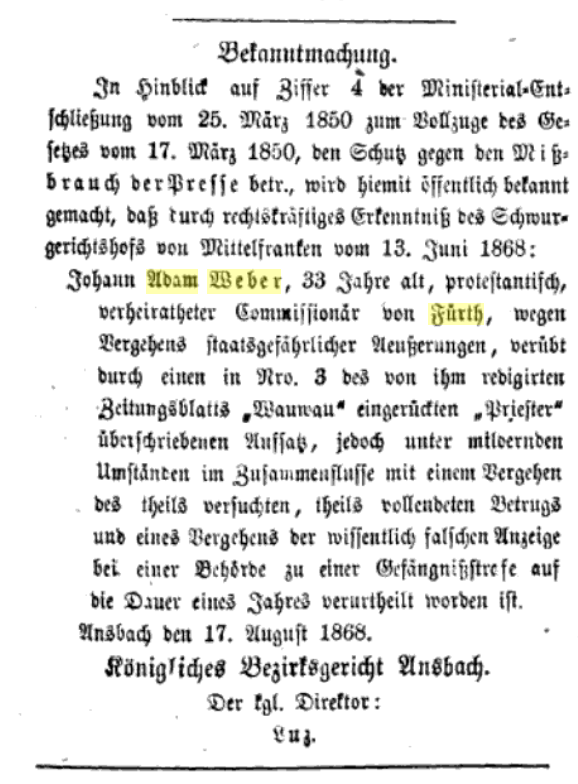 Datei:Urteil Weber, Königlich-bayerisches Kreis-Amtsblatt Der Oberpfalz ...