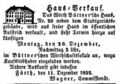 Verkaufsanzeige für das Büttner'sche Wirtshaus, Dezember 1852