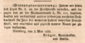 Anzeige zur Brüger'schen Wohnungveränderung im Friedens- u. Kriegskurier vom 7. Mai 1828