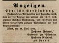Bekanntmachung der Heirat von <a class="mw-selflink selflink">Johann Reindel</a>, Gastwirt <!--LINK'" 0:11-->, November 1843