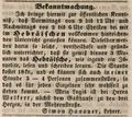 Zeitungsanzeige des Lehrers , August 1844