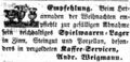 Zeitungsannonce des Zinngießers und Porzellan- und Glashändlers <a class="mw-selflink selflink">Johann Andreas Weigmann</a>, Dezember 1858