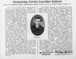 "Merkwürdige Portraits bayerischer Rabbiner" in: Nürnberg-Fürther Isr. Gemeindeblatt vom 1. April 1934