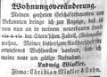 Zeitungsanzeige von <a class="mw-selflink selflink">Ludwig Winkler</a>, Oktober 1854