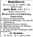 Zeitungsanzeige Hotel Kalb, vormals <!--LINK'" 0:25-->, Oktober 1864