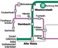 Diese Grafik stellt das Öffentliche Verkehrsnetz Dambachs dar.