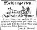 Werbeannonce für die Kegelbahn im <!--LINK'" 0:5-->, Joh. Ernst Reindel, April 1855