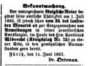 Amtstätigkeit Ortenau, Fürther Tagblatt 29. Juni 1862.jpg