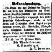 Kranken-Institut, Fürther Tagblatt 27. Februar 1856.jpg