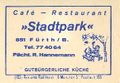 Zündholzschachtel-Etikett des Stadtparkcafé, um 1965