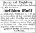 Anzeige von Joh. Durst über Musikdarbietungen, Nov. 1871