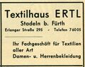 Werbung vom Textilhaus Ertl, das viele Jahre Mieter des kleinen Ladens am <!--LINK'" 0:10--> war, 1961