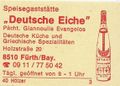 Zündholzschachtel Etikett der Gaststätte Deutsche Eiche, um 1965