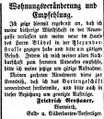 Zeitungsanzeige des Wirts Friedrich Großauer in der Alexanderstraße, November 1855