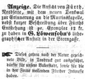 Zeitungsanzeige von Gerson Löwensohn, August 1856