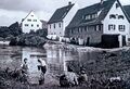 Stadelner Kinder beim "Gründeli-Fischen" in der Regnitz, vermutlich in den 1950er Jahren