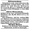 Zeitungsanzeige des Wirts Christian Kimmel, Oktober 1853