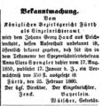 Testamentsbekanntmachung Anna Clara Spengler, Fürther Tagblatt 7.3.1860