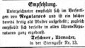 Zeitungsanzeige des Uhrmachers <!--LINK'" 0:43--> nach seiner Insolvenz, wieder in der <!--LINK'" 0:44-->, März 1860