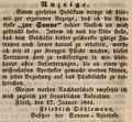 Zeitungsannonce von Friedrich Döhlemann, Besitzer der , Januar 1844