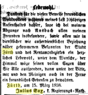 Lebewohl Sax, Fürther Tagblatt - 15. März 1858.png