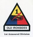 Abzeichen der 1. Panzerdivision "Old Ironsides 1st Armored Division" der U.S. Army. Die zeitweise in den <!--LINK'" 0:114--> in Fürth stationiert waren.