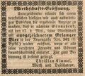 Zeitungsanzeige des Wirts  bzgl. Wirtschaftseröffnung, November 1849