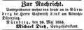 Zeitungsanzeige des Spiegelfabrikanten Michael Dietz, Mai 1853