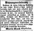 Martin Krauß, Wohnungsänderung, Fürther Tagblatt 10. Mai 1865