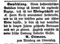 Ottmann übernimmt die Wirtschaft "zum Weinberg am Löwenplatz", Fürther Tagblatt, 26.4.1855