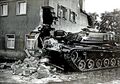 Unfall mit Kampfpanzer der U.S. Army (Typ <!--IWLINK'" 35-->) in Stadeln, Metzgerei "Fleischmann", 1966