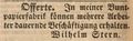 Zeitungsanzeige des Buntpapierfabrikanten , Mai 1849