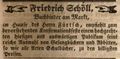 Zeitungsannonce des Buchbinders <a class="mw-selflink selflink">Friedrich Schöll</a>, Februar 1850