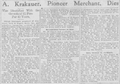 Zeitungsartikel zum Tode von A. Krakauer, Januar 1914