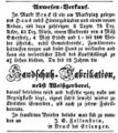 Hausverkauf in Bruck, Felsenstein; Fürther Tagblatt 1. August 1851