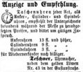 Zeitungsanzeige des Uhrmachers , Oktober 1864