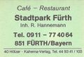Zündholzschachtel-Etikett des Stadtparkcafé, um 1965