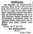 Danksagung an die Nachbarorte für die geleistete Hilfe beim Brand am 13. Juli 1857