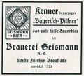 Werbung der  AG Mitte/Ende 1920er Jahre für das »Bayerisch Pilsener«