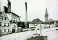 Die Gräflich Pückler-Limpurg'sche Brauerei und die Kirche St. Johannis von der Würzburger Straße aus gesehen, ca. 1900