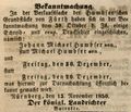 Zeitungsanzeige bzgl. der Versteigerung des Brauanwesens von , November 1850